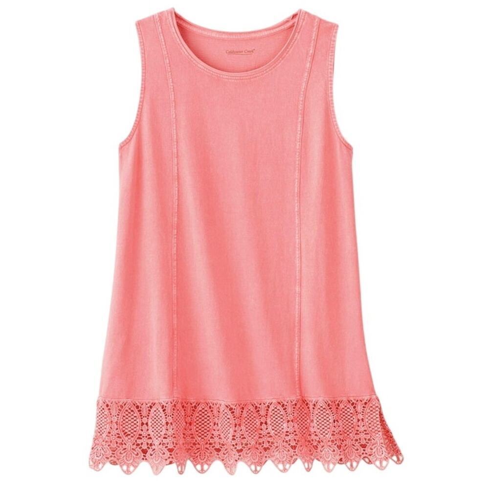 Coldwater Creek Watermelon Pink Swing Tunic Size Medium Washed Hues Lacy border